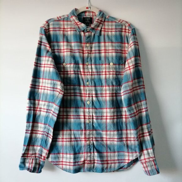 J. Crew Mens Blue Long Sleeve Collared Check Flannel Button Up Shirt Size M - Picture 1 of 7